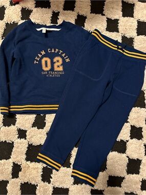 Janie and Jack Navy Sweatshirt & Joggers Set with Yellow Stripe
